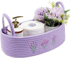 Vesici Storage Basket for Toilet Tank Top Lavender Purple Woven Cotton Rope Bathroom Countertop Toilet Paper Basket with Handle Boho Bathroom Decor for Organizer Nursery Toys 13 x 6 x 4 Inch