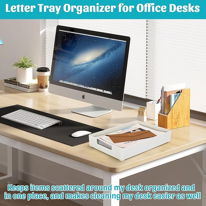 Letter-Size Tray Desk Letter Tray Paper Tray, Sturdy Heavy-Duty Plastic Printer Paper Tray, Single-Tier Stackable File Storage Organizer for Office Home (White ×2)