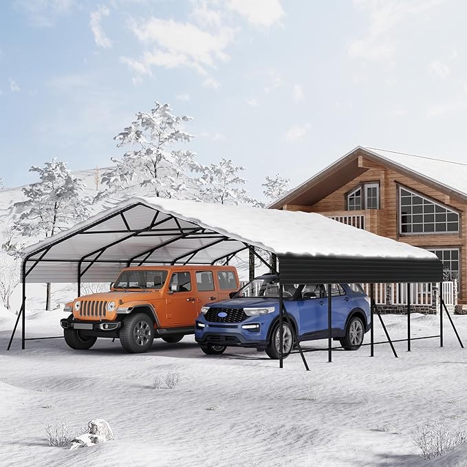 20x20x9FT Metal Car Port, Oversized Metal Garage with Steel Frame, Heavy Duty Carports for Car, Boats, Tractor
