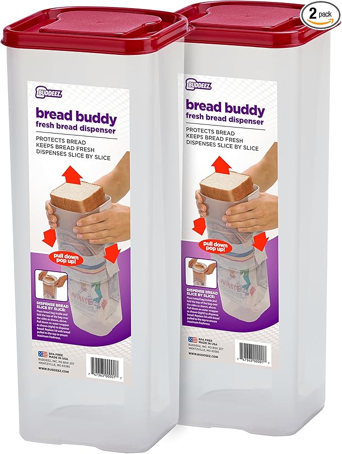 Buddeez Bread Buddy Bread Box – Red Lid, Pack of 2