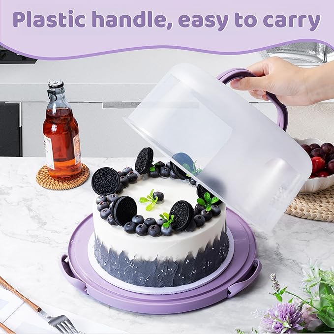 10in Plastic Cake Carrier with Handle, Round Cake Holder with Lid Pink Cake Container for 6in/8in/10in Cake(green)