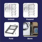 BLACK+DECKER 4-Tier Expandable Collapsible Clothes Drying Rack, Telescopic Height, Foldable Space-Saving Laundry Air Dryer for Towels, Shirts & Delicates – Durable Steel, No Tools Needed
