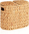 FairyHaus Wicker Toilet Paper Storage Basket with Lid & Handles, 4 Rolls Handwoven Toilet Paper Holder with Storage, Natural Water Hyacinth Toilet Paper Holder Stand Basket for Bathroom