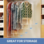55" All Clear Garment Bags for Hanging Clothes, 5 Packs Dress Bags for Gowns, Plastic Waterproof Garment Covers with Zipper for Long Coats, Dresses, Trench (Set of 5)