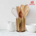 Marsrut Acacia Wood Utensil Holder 360°Rotating 7.3'' Large Wooden Spoon & Cooking Tool Caddy for Kitchen Countertop Crocks Organizer, Brown Rustic Farmhouse Decor, Modern Flatware Storage Essential