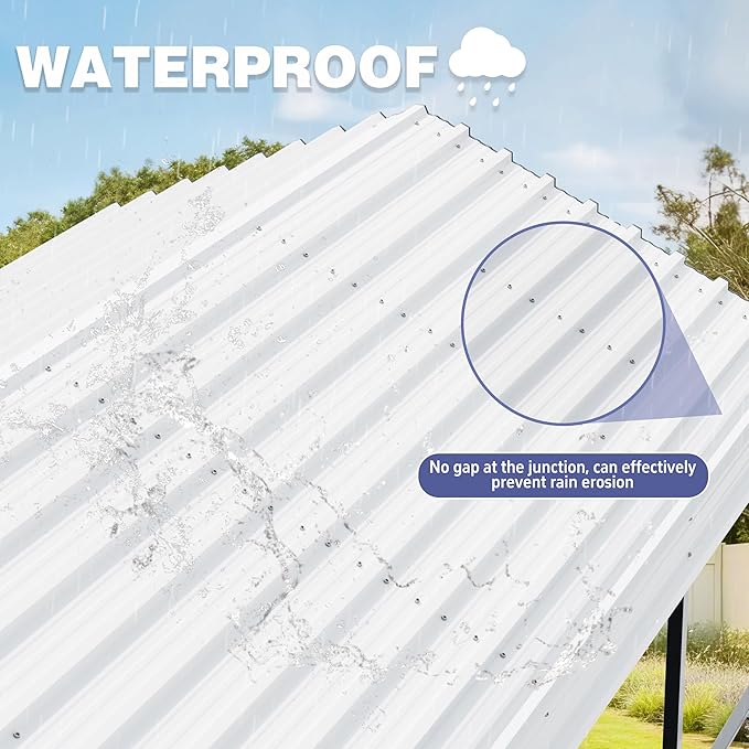 JY QAQA 12 x 20 FT Heavy Duty Metal Carport Canopy with Galvanized Steel Roof, Outdoor Car Tent Metal Garage Shelter for Car, SUV, Trucks and Boats, White