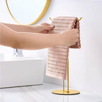 T-Shaped Hand Towel Holder Stand – Countertop Stainless Steel Towel Rack with Non-Slip Base for Bathroom, Kitchen, Vanity, Shiny Gold