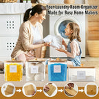 Laundry Room Organization Container, 4pcs Acrylic Laundry Pod Storage Containers, Dryer Sheet Holder Jars with Bamboo Lids and Labels for Scent Booster Powder Detergent Pods Storage