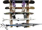 5-Place Wall-Mounted Skis/Snowboard Log Rack - Poles & Ski Wall Mount, Snowboards Wall Rack, Indoor & Outdoor Ski Holders for Walls, Hangers for Skis Indoor Storage - Natural