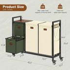 Hoctieon 4 Section Laundry Cart, 48 Gal. (182L) Laundry Hamper with Lid, Laundry Basket with Wheels, Rolling Laundry Sorter Organizer with Shelf, Clothes Separator with Removable Bags, Beige+Green