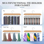 Tie Rack Hanger for Closet 20 Foldable Hooks, 2 Pack Wooden Non Slip Large Capacity Space Saving Tie and Belt Organizer with 360°Rotating Hooks for Tank Tops Bras Scarves Hat
