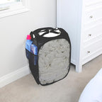 Smart Design Deluxe Mesh Pop Up Square Laundry Hamper w/ Side Pocket & Handles - VentilAir Fabric Collapsible Design - for Clothes & Laundry - Home - (Holds 2 Loads) (14 x 23 Inch) [Black]