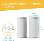 Houseables Vacuum Sealer Bags, Vacuum Sealer Rolls, Food Saver Bags Rolls, 8 Inch, Vac Seal, Sous Vide, Food Storage, Freezer, Sealing, Machine, Cooking, Air Sealable, BPA Free, Heavy Duty, 8x50, 2PK