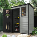 DWVO 5x3ft Resin Outdoor Storage Shed with Floor, Waterproof Lockable Storage Shed with Window, Plastic Outside Tool Storage for Garden, Backyard, Patio, Lawn,Blue-Gray+Black