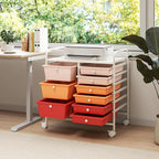 RELAX4LIFE 9 Drawer Rolling Storage Cart - Mobile Drawer Carts for Craft Art Supply Paper Salon, Utility Cart on Wheels for Classroom Teacher School Office, Rolling Cart with Drawers (Macaron)