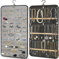 Hanging Jewelry Organizer Storage with Hanger Metal Hooks Double-Sided Jewelry Holder- Wall Mount Holder for Earrings, Necklaces, Rings on Closet, Wall, Door, 1 piece, Large, Black