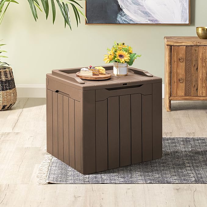 Homall 31 Gallon Resin Deck Box Waterproof Outdoor Storage Lockable Indoor Outdoor Organization and Storage Container for Patio Furniture Cushions, Garden Tools (Dark Brown)