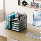 Lavatino Desk Organizer, 5-Tier Metal Mesh Paper Letter Tray with 2 File Holders & 7 Flexible Dividers for Office or Home Desk Organizers and Accessories, Keep Workspace Supplies Neat, Black