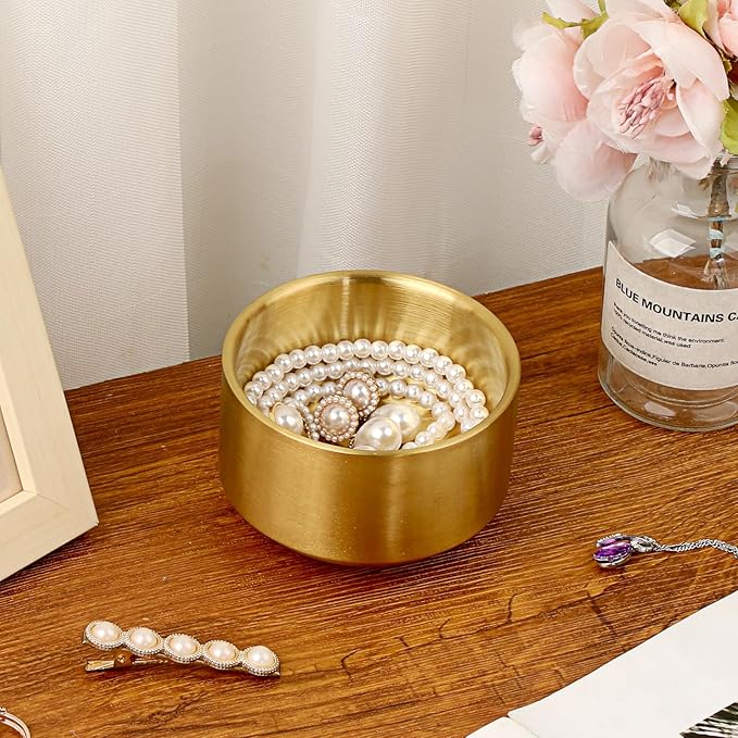 BTSKY 1 Pack Golden Paper Clip Holder, Stackable Paperclip Box Metal Storage Bowl for Office Supply Accessories, Round Small Storage Holder Cute Jewelry Organizer for Office Bathroom Vanity