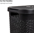 Mind Reader Slim Laundry Hamper with Lid, 40L Clothes Basket, Premium Wicker Design, Plastic, Black
