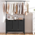Laundry Basket With Wheels, Wood Shelf, Laundry Sorter With Retractable Hanging Bar, Laundry Hamper 3 Section, 3 × 13 Gal (49.2 L), Rolling Laundry Hamper With Hanging Rack For Laundry Room