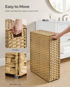 SONGMICS Slim Laundry Hamper with Lid, 14.5 Gallon (55L) Rattan Clothes Laundry Basket with Lid and Handles, Foldable, Removable Liner, Goose Yellow ULCB164N01