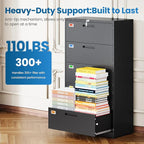 5 Drawer File Cabinet, Lateral Filing Cabinets for Home Office, Office Storage Drawers with Lock, Hanging Files Legal/Letter A4 Size (Assemble Required,Black)