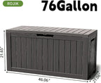 ROJIK Outdoor Storage Housing Deck Box - Waterproof Patio Furniture, Garden Tools, Cushions, Pool Accessories Storage Bench with Lockable Lid and Side Handles (Black 76 Gal)