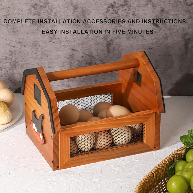 Egg Basket for Gathering Fresh Eggs, Farmhouse Egg Collecting Basket, Wood Chicken Egg Basket Countertop. （Brown Medium）