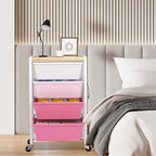 Rolling Cart with Drawers, Rolling Storage Cart with Large Plastic Drawers & Wooden Tabletop, Utility Cart with Pegboards & Basket, Storage Drawers Cart for Living Room, Classroom, Bedroom, Office