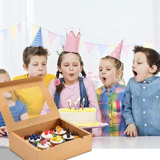12 Count Cupcake Boxes, 4PCS Cupcake Container with Window, Food Grade Cupcake Holder for Birthday Holiday Party, Bakery Supplies for Cupcakes, Desserts, and More (Brown)
