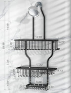 YASONIC Shower Caddy Over Shower Head Never Rust Aluminum Large Hanging Shower Caddy with 10 Hooks for Razor/Sponge - Over The Shower Head Caddy with Soap Basket - Hanging Shower Organizer Black