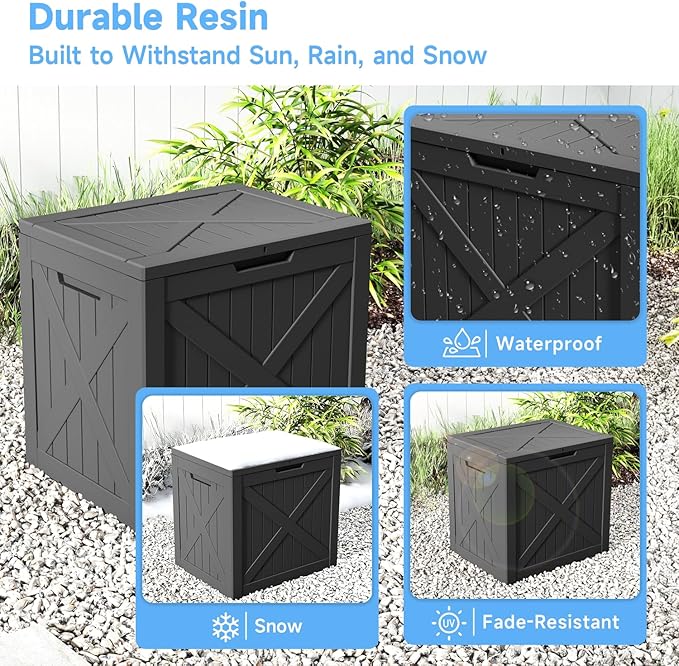 32 Gallon Resin Deck Box Outdoor Storage Box for Patio Furniture,Outdoor Cushions,Garden Tools and Pool Supplies,Waterproof,Lockable(Black,32Gallon)