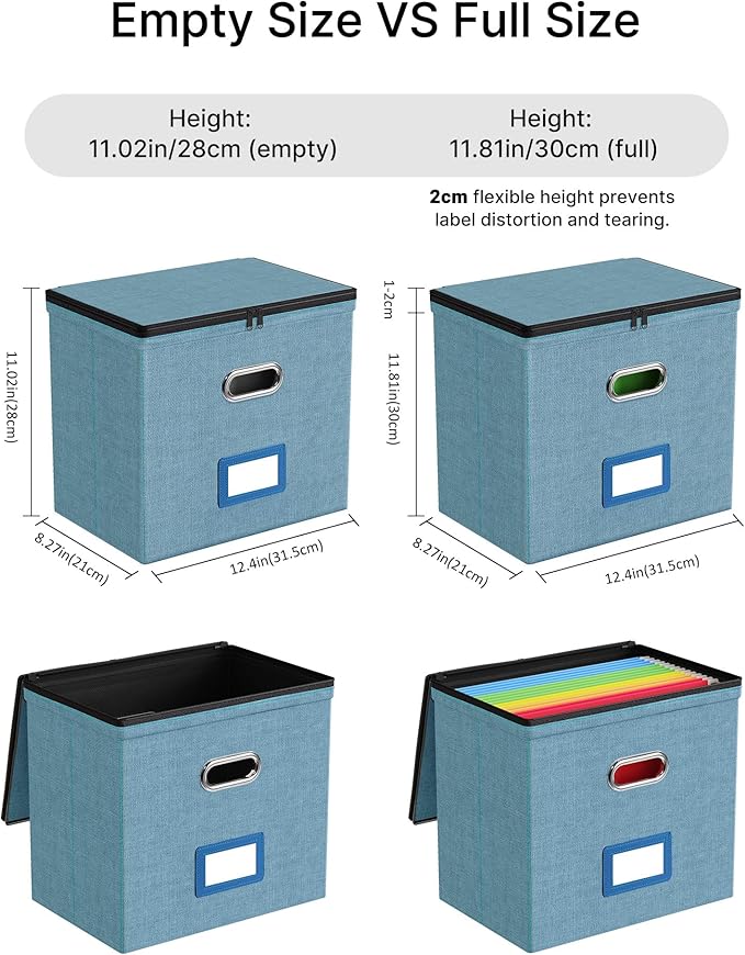 Oterri File Organizer Boxes with Lids, File Box with Mesh Pockets, Document Organizer Box for Letter Size Folders, Zippers Important Document Organizer (Denim, Small-2 Pack Without Folders)