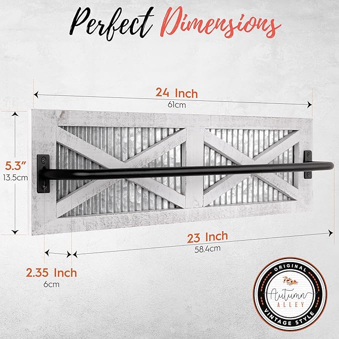 Autumn Alley Farmhouse Rustic Towel Rack Holder - Wood Towel Rack - Farmhouse Towel Holder for Rustic Bathroom and Farmhouse Kitchen Style Décor - 24" Wall Mounted, Rustic White