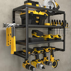 YYR 4 Layer Power Tool Organizer Wall Mount, Cordless Drill Hanger Storage Rack, Battery Tools Holder with Charging Station Shelf for Garage Organization, Workshop, Pegboard, Shed - 16 Inch 4 Slots