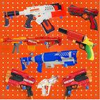 Skywin Wooden Peg Board for Nerf Gun Storage Organizer 13 x 13 x 0.31 Inches - Compatible with All Blasters Nerf Gun Rack Organizer for Wall Organization (Orange)