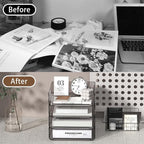 4-Tier Acrylic Paper Tray Organizer | Clear Stackable Desk Organizer for Documents, Letters, A4 Paper | Modern Office/Classroom/Home Organization,Brown