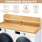 Royxen Laundry Countertop with 2-Tier Shelf Universal Fit, Washer and Dryer Countertop with Storage Space, Shelf Height 11.5 Inches, Solid Wood Core, Oak