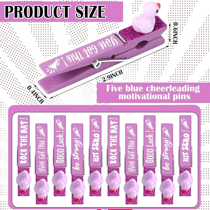 Kigeli 30 Pcs Spirit Clips Cheer Pins Cheerleader Gifts Clothes Pins for Backpacks Competition Glittered for Team Cheer Gifts Stuff Supplies Party Favors Accessories Bulk(Purple,Duck)