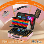 Fireproof Document Box with Lock, 5200°F Fireproof Water Resistant Hard Case File Organizer Safe Box for Important Documents, Certificates, Laptop, Passports (Pink)