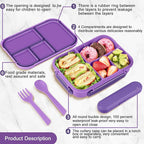 Lunch Box Kids,Bento Box Adult,Leakproof Lunch Containers for Adults/Kids/Toddler,1200ML-4 Compartments bento Lunch box with Utensil,Microwave & Dishwasher & Freezer Safe (Purple)