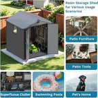Devoko 6x6 FT Plastic Storage Shed with Floor, Waterproof Resin Garden Outdoor Shed with Lockable Door and Window, Outside Tool Storage Shed for Patio Garden Backyard, Dark Gray