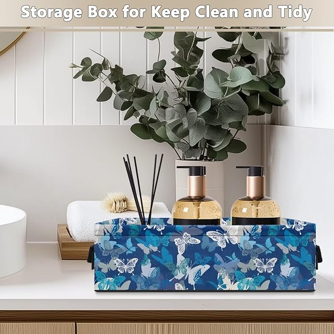 Shelf Storage Baskets for Organizing, Small Baskets Office Supplies Storage Basket Decorative Storage Cube for Home Bedroom Bathroom Accessories, Blue Butterfly