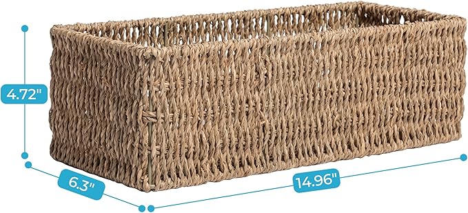 JS HANGER Toilet Paper Storage Basket Set of 2, Over The Tank Holder Organizer, 14.9 Inch Woven Seagrass Wicker Bin for Bathroom Organization