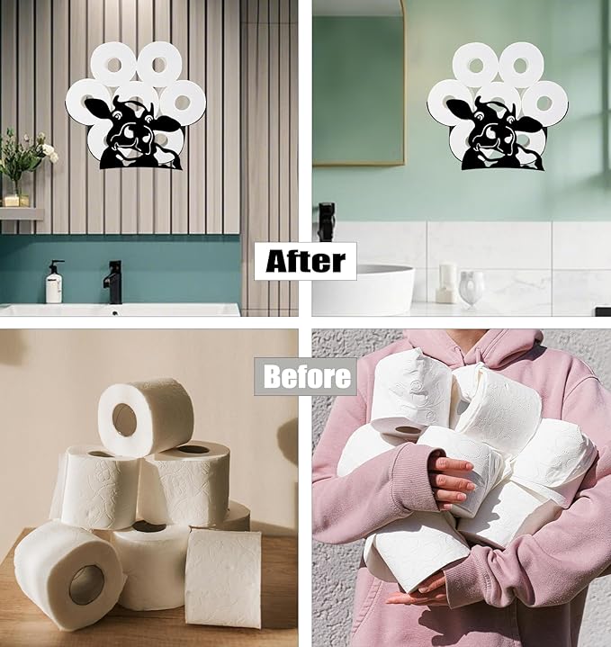 Cow Toilet Tissue Holder,Animal Paper Holders,Decorative Metal Papers Holder,Funny Toilet Animal Storage for Bathrooms,Bathroom Paper Organizer for Extra 8 Rolls Wall Mounted Art Decor