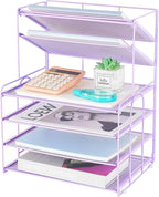 OPNICE 6-Tier Letter Tray Paper Organizer, Desk Organizers and Accessories, Desktop File Organizer, Office Desk Accessories for Office Supplies(Purple)