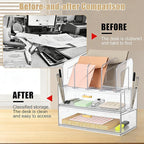 Acrylic Desk Organizer with Drawer, Office Supplies,Organization Storage, 2 PC Drawer Organizer with 4 File Sorter, Desk Organizers and Accessories, Clear Acrylic File Organizer