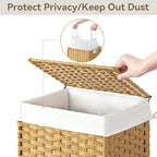 Chrislley 90L Slim Laundry Hamper with Wheels, Rolling Laundry Basket with Lid and Renovable Liner Bag, Handwoven Rattan Organizer for bedroom, bathroom, laundry room (Yellow)