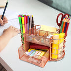 Desk Organizer, Pen Holder for Desk, Metal Pencil Caddy Storage for Desktop Office Supplies (Rose Gold)